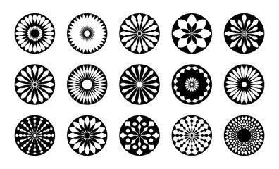 Abstract Flowers Icons. Circle Radial Design Elements.