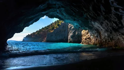 Foto op Canvas Beautiful seascape with blue sea and big wave in the cave © Arda ALTAY