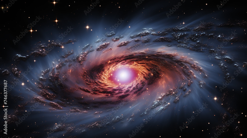 Poster black hole, illustration of a multicolored singularity in outer space abstract fictional bright cosm