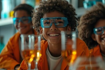 Group of Children Wearing Glasses in a Lab