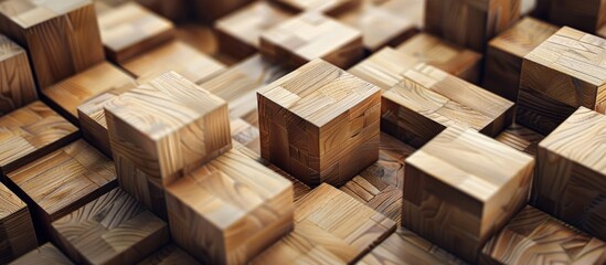 Abstract geometric shapes wooden blocks structure background. AI generated image - obrazy, fototapety, plakaty