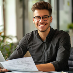 a man holding paper material

