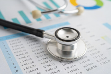 Stethoscope on graph paper, Finance, Account, Statistics, Investment, Analytic research data economy and Business company.