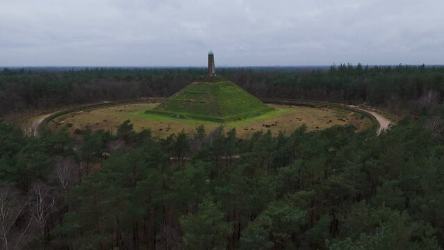 Ascending History: Aerial View of the Pyramide van Austerlitz in Zeist, Netherlands