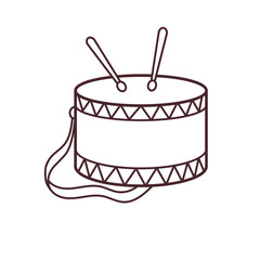 Musical instrument Drum with sticks. Vector isolated illustration on a white background.