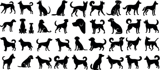 Playful dog silhouettes in various poses, perfect for animal lovers © Arafat