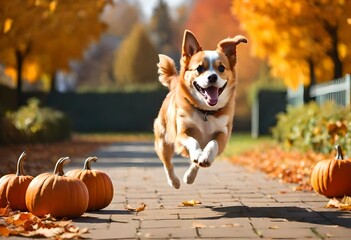 jack russell terrier in autumn park - obrazy, fototapety, plakaty