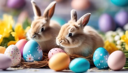 Easter bunnies and painted eggs