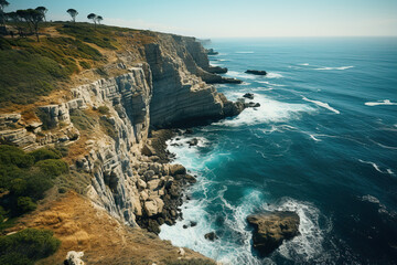 Fototapeta premium Beautiful landscape of a rocky seashore. Generated by artificial intelligence