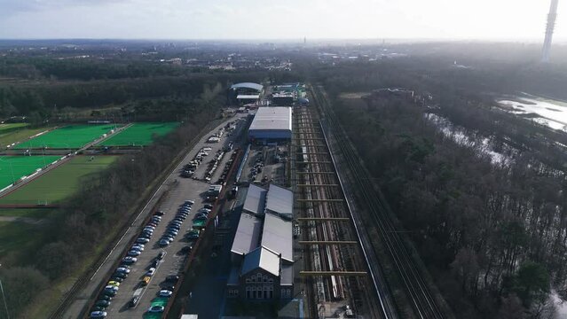 Railway Rhythms: Aerial View of Shunting Yard in Bussum, Netherlands