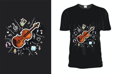 Violin with Musical Guitarist Guitar Player Musician Music Bass Retro Vintage Musician T-Shirt Design