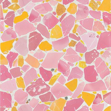 Seamless terrazzo texture pattern ceramic pink and gold high resolution 4k, colorful for design, architecture, and 3d. HD realistic material polished, surface tileable for creative work and design