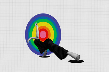 Creative collage picture illustration monochrome effect half body human pose model lgbtq pride...