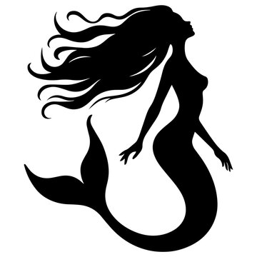 Vector illustration. Mermaid silhouette on a white background. Printable sticker.