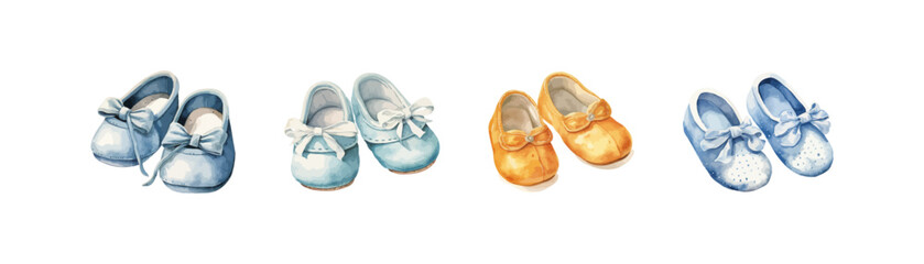 Cute kids sandals set watercolor. Vector illustration design. - obrazy, fototapety, plakaty
