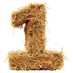 Straw Hay Number 1 Isolated on Transparent or White Background, PNG