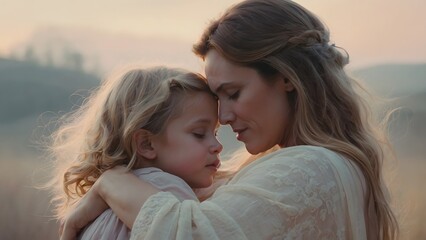 Fototapeta premium Heart felt moment of a mother and daughter hugging 