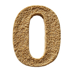 Number 0 Sand Texture Isolated on Transparent or White Background, PNG