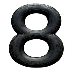 Black Tire Number 8 Isolated on Transparent or White Background, PNG