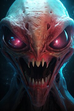 Portrait of an alien extraterrestrial in space. Ai Generative