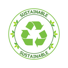 Recycle icon with sustainable text badge design. Sustainable development concept