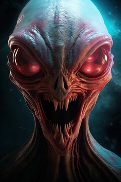 Portrait of an alien extraterrestrial in space. Ai Generative