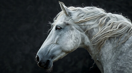 Horse portrait isolated on black featuring hoofedб horse, farm, and equine.