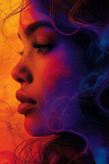 Abstract woman face on gradient colorful background. Vivid color palette. Women's day background