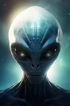 Portrait of an alien extraterrestrial in space. Ai Generative
