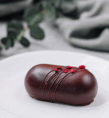 chocolate cheesecake dessert on plate close up