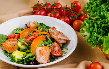 Healthy fresh chicken salad with vegetables