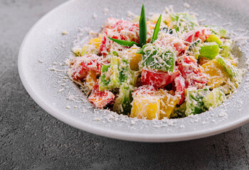 Traditional bulgarian Shopska salad close up