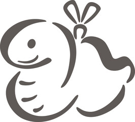 土鈴　巳年　へびどし　巳　墨絵　手描き　年賀2025　年賀状素材　正月　イラスト素材