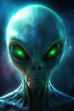 Portrait of an alien extraterrestrial in space. Ai Generative