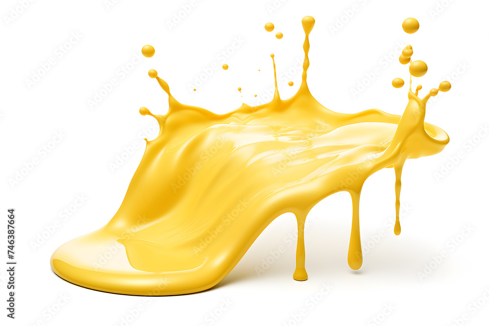 Wall mural Melted yellow cheese isolated on white background. Cheese splash 