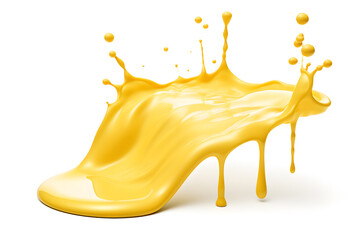Melted yellow cheese isolated on white background. Cheese splash  - obrazy, fototapety, plakaty