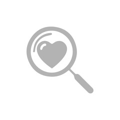 heart and magnifying glass icon on white background, vector illustration