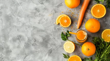 Foto op Plexiglas Orange diet juice from citruses and carrot. © Reem
