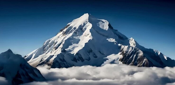 Snowy mountain peaks shrouded in mist and fog, himalayas