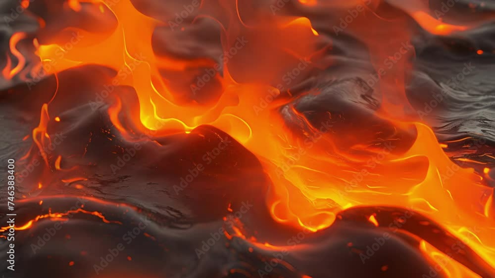 Poster a molten river of magma its surface constantly rippling and bubbling as it moves with a destructive 
