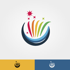 abstract logo, fireworks splashes and stars moon