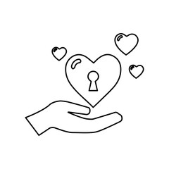 hand icon, heart with lock on a white background, vector illustration