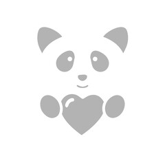 panda icon on a white background, heart, vector illustration