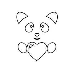 panda icon on a white background, heart, vector illustration