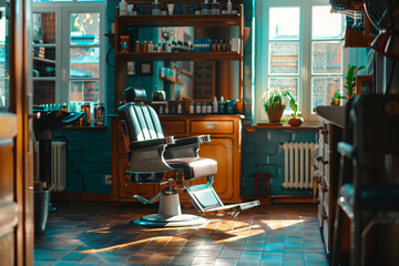 Interior of a classic barbershop. Barber shop for men