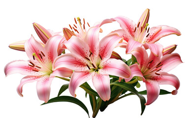 Bouquet of Pink Lilies. The vibrant pink petals stand out creating a visually striking image. on a White or Clear Surface PNG Transparent Background.