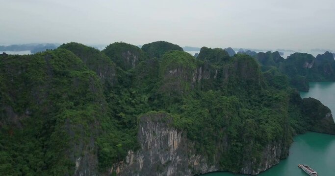 Vietnam travel destination. Tour tourism exploring. Beautiful landscape Halong Bay view from adove the Bo Hon Island. Halong Bay is the UNESCO World Heritage Site, beautiful natural, northern Vietnam