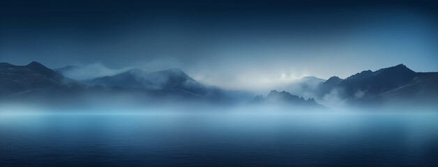 lake and mountains with smoke on the water