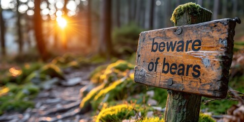 Beware of Bears. A sign in the forest 