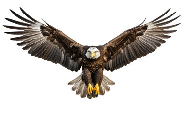 Obraz premium A large bird of prey is captured mid flight with its wings fully spread. The bird exudes a sense of strength and grace as it soars through the sky.